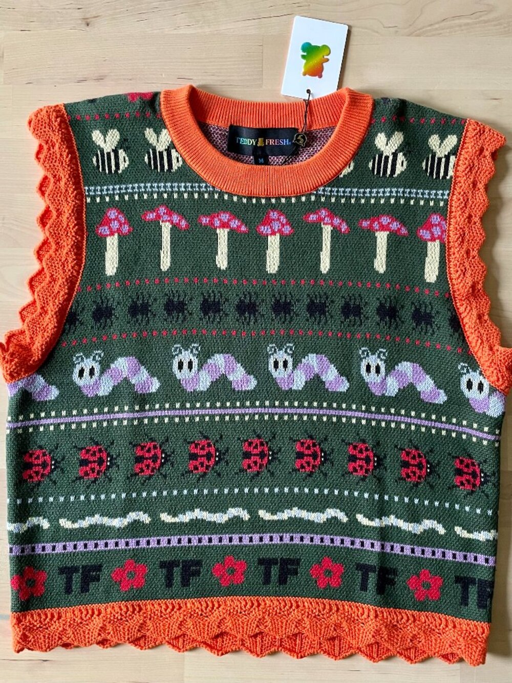 Teddy Fresh Women's Mushroom Worm Bugs Sleeveless Sweater Vest size Medium NWT